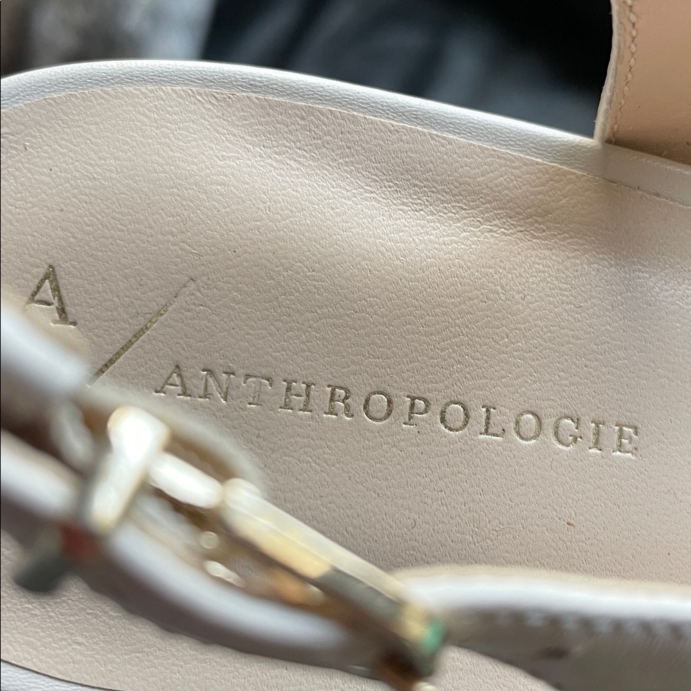 Anthropologie Curved Edge Slingback Heels Cream Size 9.5 - Picture 6 of 14